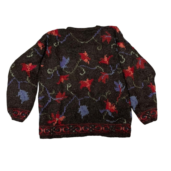 Vintage Icelandic Design Gray Floral Wool Zip Up Lined Cardigan Coat Size Medium - Picture 2 of 6